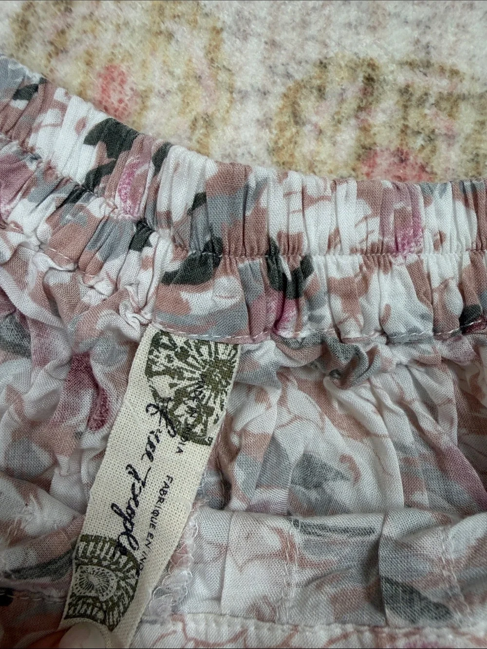 Free People Ruffled Floral Elastic Waist Shorts - Soft Pink & Gray